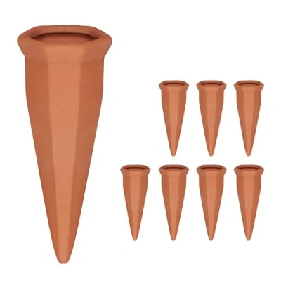 Abbildung von Relaxdays Tonkegel Bewässerung, Gießkegel 8er Set, für 1,5 L PET Flaschen, Zimmerpflanzen &amp; Balkonkästen, terrakotta