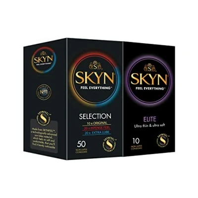 Abbildung von SKYN Selection Kondome 50 Stück &amp; Elite 10 Stück/Skynfeel latexfrei x Original, Intense Feel, Extra Gleitmittel, in normaler Größe, ultradünne