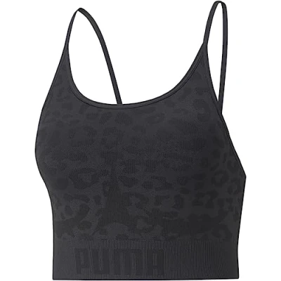 Abbildung von PUMA Damen Low Impact Formknit Nahtloser Long Line BH Unterwäsche Top, Schwarz Leopardenmuster, XL