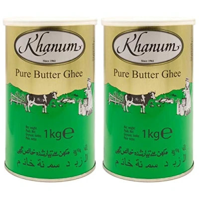 Abbildung von Khanum Pure Butter Ghee Bestes Butterfett zum Braten und Kochen im 2er Set à 1 kg Dose