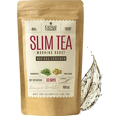 Abbildung von SLIM TEA Abnehmen Schnell &amp; Fettverbrenner Morgen Tee Grüner lose, Moringa, Mate, Ingwer, Löwenzahn, Schachtelhalm, Brennessel, Guarana, Kardamom, Antioxidantien Natürliche Zutaten 100g