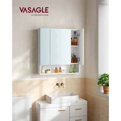 Abbildung von VASAGLE Spiegelschrank Badschrank Badezimmerschrank mit 3 Türen, offenes Fach, verstellbare Ablagen