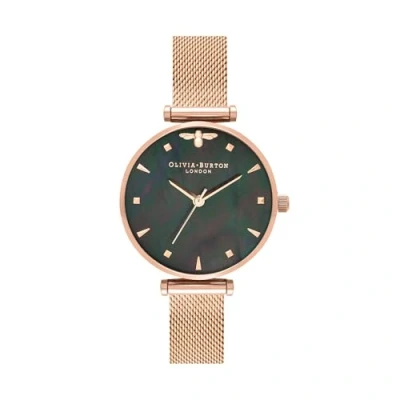 Abbildung von Olivia Burton Analog Quarzuhr für Damen mit Roségoldfarbenes Edelstahl Mesh Gliederarmband OB16AM145