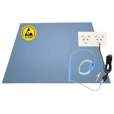 Abbildung von Minadax 60 x 40cm Antistatik ESD Computer Matte Tischmatte „Premiumqualität“ inkl. Manschette + 2,4m Verlängerung Schutz