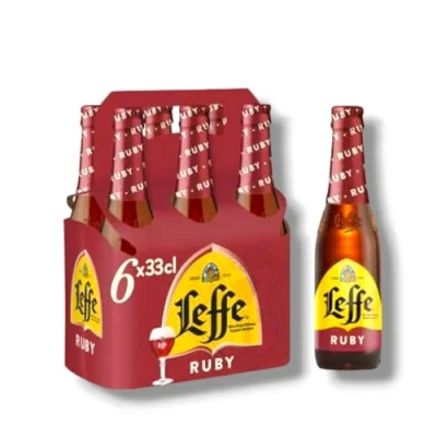 Abbildung von Leffe Ruby 6 x 0,33l Fruchtbier aus Belgien mit 5,0% Vol. Inkl. Haus der Biere Berlin Bierdeckel