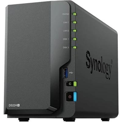 Abbildung von Synology DS224+ 2 Bay Diskstation NAS (Intel Celeron J4125 4 Core 2.0 GHz 2GB DDR4 RAM 2xRJ 45 1GbE LAN Port) 12TB Bundle mit 2X 6TB Plus Serie HDDs (HAT3300 6T)