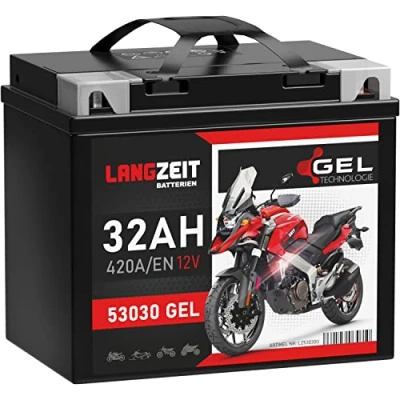 Abbildung von LANGZEIT Y60 N30L A GEL Motorradbatterie 12V 32Ah 420A/EN Batterie 53030 doppelte Lebensdauer vorgeladen auslaufsicher wartungsfrei statt 28Ah 30Ah