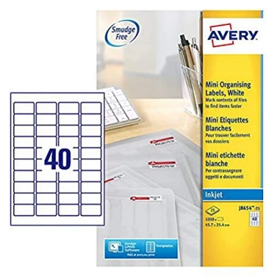 Abbildung von Tintenstrahletikett Avery 45.7x25,4 mm Weiß 25 Blatt 40 Etiketten pro