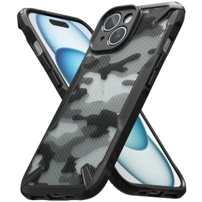 Abbildung von Ringke Fusion X Case Kompatibel mit iPhone 15 Hülle, [Militärischer Schutz] Stoßfest Fingerabdruckfest Militär Muster Handyhülle für 6,1&quot; Camo Black