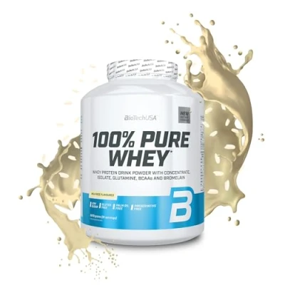 Abbildung von BioTechUSA 100% Pure Whey Proteinpulver mit BCAA und Glutamin Glutenfrei, Palmölfrei 21g Protein pro Portion, 2.27 kg, Milchreis