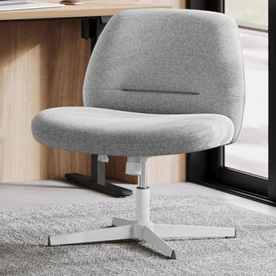 Abbildung von SONGMICS HOME Schneidersitz Stuhl, Schminkstuhl, Drehstuhl ohne Armlehnen, Schreibtischstuhl, breite Sitzfläche, modern, mit Kreuzfuß, höhenverstellbar, Wippfunktion, Taubengrau OBG046G01