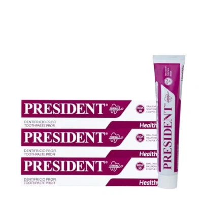 Abbildung von President Set mit 3 Zahnbürsten PROFI Chlorhexidin 0,20% desinfizierende Wirkung, antibakteriell, intensiv für Parodontopathie, gereiztes Zahnfleisch und nach Operationen. RDA 30. x 75 ml