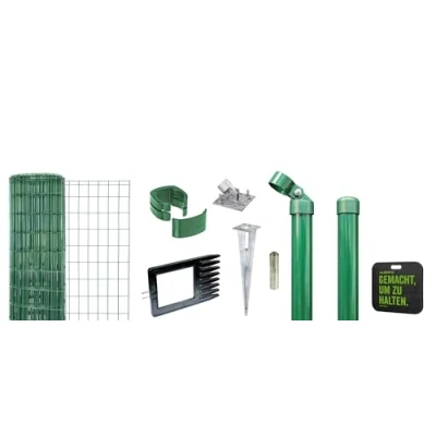 Abbildung von Alberts 695682 Fix Clip Pro als Zaun Komplettset, mit Einschlagbodenhülse und Kniekissen verschiedene Längen Höhen wahlweise in verschiedenen Farben grün Höhe 102 cm Länge 10 m