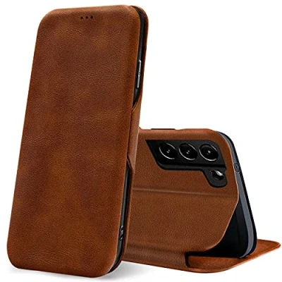 Abbildung von Verco Handyhülle für Samsung S21 FE, Bookstyle Premium Handy Flip Cover Galaxy FE Hülle [integr. Magnet] Book Case PU Leder Tasche, Braun