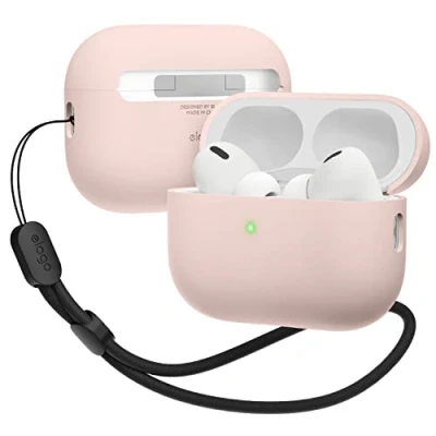 Abbildung von elago Liquid Hybrid Hülle Kompatibel mit Apple AirPods Pro 2. Generation Case Lanyard 2 Hülle, Dreischichtige Schutz, Staubbeständig, Stoßfest (Rosa)