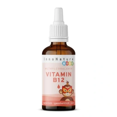 Abbildung von InnoNature Vitamin B12 Kids vegane Tropfen aus Methylcobalamin 30 ml, 4 μg pro Tagesdosierung (2x2 Tropfen) glutenfrei, ohne Zusatzstoffe