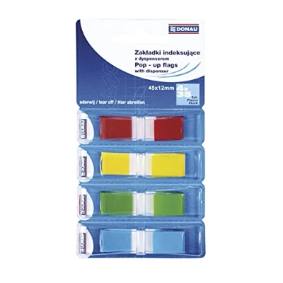 Abbildung von DONAU 7557001PL 99 Index Tabs Sticker Lesezeichen Haftstreifen/Mini Haftmarker aus PP Folie/ 12x45 mm, 4x35 Stück, Textmarker Streifen Beschreibbare/ Verschiedene Farben