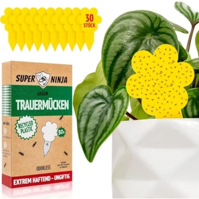 Abbildung von Super Ninja Trauermücken Bekämpfen mit Gelbsticker 30 Stück Hochwirksame und Ökologische Gelbtafeln für EIN Trauermückenfrei Haus Einfache Anwendung Bis zu 3 Monate