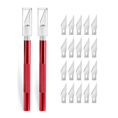 Abbildung von 2 Stück Cutter für DIY Art Work Cutting, Skalpell mit 20 Ersatzklingen, Bastelmesser Cuttermesser Hobbymesser Schnitzmesser Caving, Skulptur, Fensterfolie, Lackschutzfolien (rot)