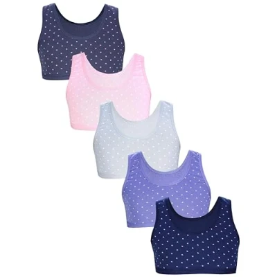 Abbildung von TupTam Mädchen Bustier mit Breiten Trägern 5er Pack, Farbe: Herzchen Jeansblau Rosa Dunkelblau Graphite Grau, Größe: 158 164