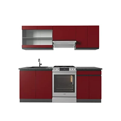 Abbildung von Vicco Küchenzeile R Line, Rot/Anthrazit, 200 cm J Shape