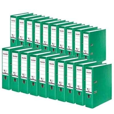 Abbildung von Original Falken 20er Pack Recycolor Umwelt Ordner Öko. Made in Germany. Farbiger Papierbezug außen 8 cm breit DIN A4 grün Ringordner Aktenordner Briefordner CO2 Neutral Blauer Engel