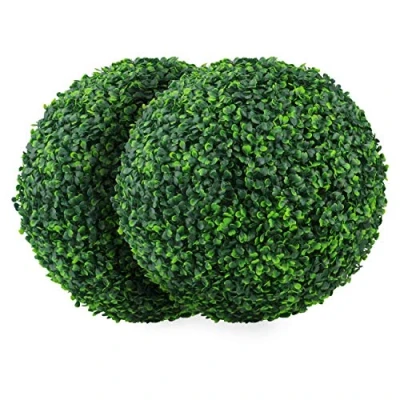 Abbildung von Sunnyglade Künstliche Pflanze, Formschnitt Kugel, Buchsbaum, dekorative Kugeln für Hinterhof, Balkon, Garten, Hochzeit und Heimdekoration, 39,9 cm, 2 Stück