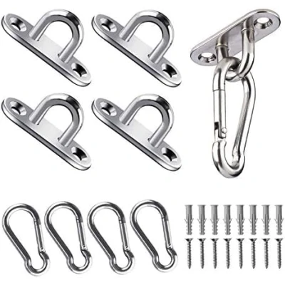 Abbildung von JOYUE Edelstahl Augplatte und Karabiner, Decksplatte Karabinerhaken, Premium Ösenplatte für Sonnensegel, Hängesessel, Wand Befestigung, Decken Haken