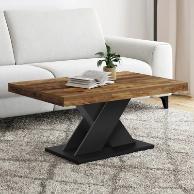 Abbildung von Rechteckiger Couchtisch ALICIA mit Tischplatte aus altem Holz und schwarzem X Fuß IDMarket