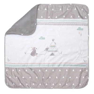 Abbildung von roba Babydecke Indibär 80 x cm Decke zum Kuscheln, Krabbeln &amp; Spielen mit Bären Motiv Kinderdecke 2 seitig aus Baumwolle Braun / Grau