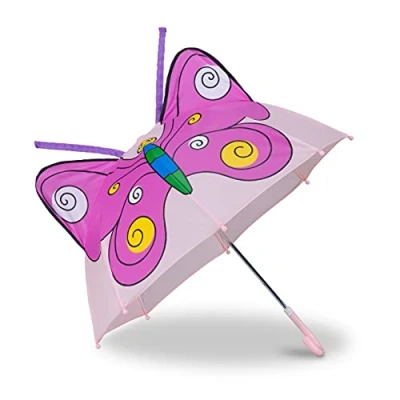 Abbildung von relaxdays Stockregenschirm Kinderregenschirm mit 3D Motiv, Schmetterling