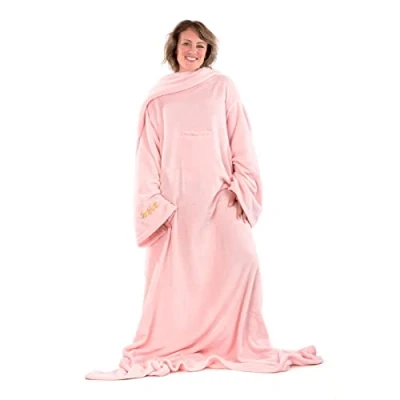 Abbildung von Snug Rug Rosa Deluxe Kuscheldecke Mit Ärmeln Für Erwachsene Ärmeldecke Vlies Decke Ärmel Aus 260gsm Coral Fleece Superweiches Luxuriöser Weicher Stoff Lange Übergroße Tasche