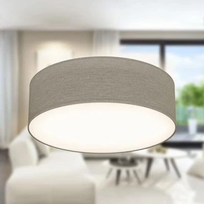 Abbildung von B.K.Licht Deckenleuchte Stoff Deckenlampe 30cm 1 fammig E27 Wohnzimmer LED / Halogen BKL1215, ohne Leuchtmittel, Abhängig vom Leuchtmittel Warmweiß Neutralweiß Kaltweiß, graue Stoffdeckenleuchte mit Textilschirm Schafzimmer Küche WC Bad