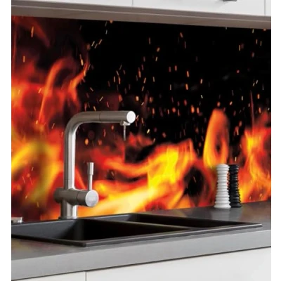 Abbildung von MyMaxxi Selbstklebende Küchenrückwand Folie ohne Bohren Motiv Feuer Flamme 60cm hoch Klebefolie Wandbild Küche Wand Deko 280 x