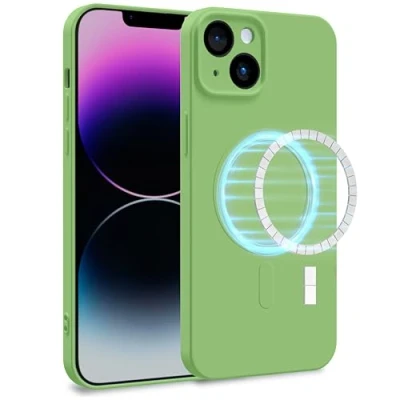 Abbildung von MyGadget Hülle für Apple iPhone 14 Plus [ kompatibel mit MagSafe ] Zweilagige Handyhülle Kameraschutz Cover Innenfutter &amp; Silikon außen Grün