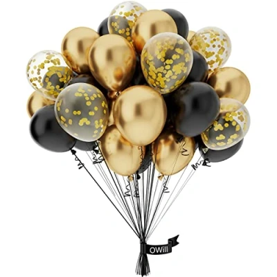 Abbildung von Luftballons schwarz Gold Konfetti,50 Stück 10 zoll/25cm Ballons Latex gold,Luftballons Geburtstag,für Hochzeit,Geburtstag,Jahrestag,Party Dekorationen
