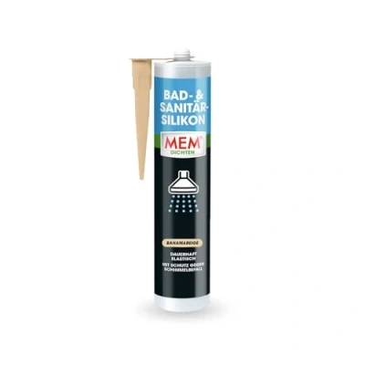 Abbildung von MEM Bad &amp; Sanitär Silikon, Dauerhaft elastischer Silikon Dichtstoff mit Schutz gegen Schimmelbefall, Im Innen und Außenbereich, Gebrauchsfertig, Lösemittelfrei, 300 ml Kartusche, Bahamabeige