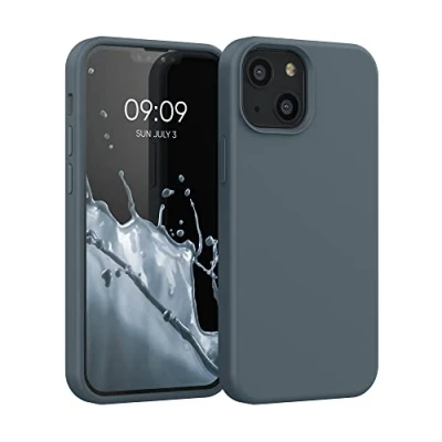 Abbildung von kwmobile Hülle kompatibel mit Apple iPhone 13 Mini Silikon Handy Case Handyhülle weiche Oberfläche kabelloses Laden Dunkler Schiefer
