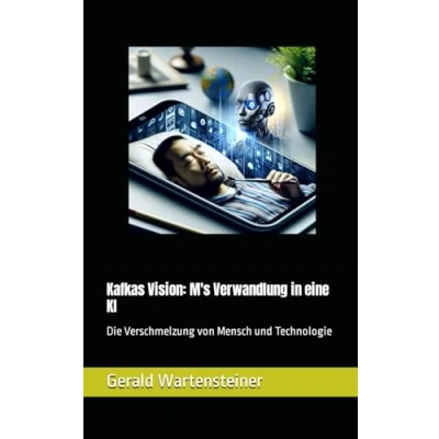 Abbildung von Kafkas Vision: M&#039;s Verwandlung in eine KI: Die Verschmelzung von Mensch und Technologie