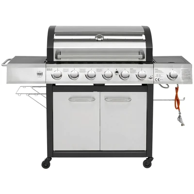 Abbildung von El Fuego Gasgrill Long Beach, 6 Hauptbrenner, 1 Seitenbrenner, Deckel mit Glassichtfenster, Edelstahl, Grill Smoker Grillwagen BBQ, AY 596