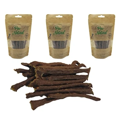 Abbildung von Paw Natural Hunde Leckerlis (3x150g) Strauß Sticks 100% Gluten &amp; getreidefrei aus frischem Fleisch gesunder Tiere (450g)