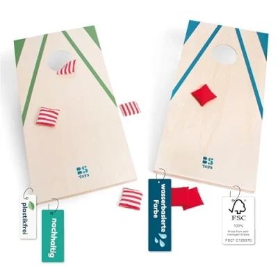 Abbildung von BS Toys Cornhole Wurfspiel FSC Holz Set für Kinder &amp; Familie Outdoor mit 6 Wurfsäckchen Geschicklichkeitsspiel ab Jahren