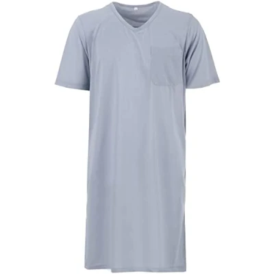 Abbildung von LUCKY Herren Nachthemd Kurzarm V Kragen mit Brusttasche Schlafshirt, Farbe:Grau, Größe:L