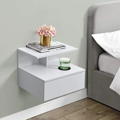 Abbildung von en.casa Wandboard, »Amberg« Nachtschrank mit Schublade und Ablage 40x35x31cm Weiß