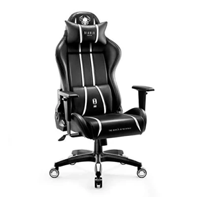 Abbildung von Diablo X One 2.0 Gaming Stuhl Gamer Chair Bürostuhl Schreibtischstuhl Verstellbare Armlehnen Ergonomisches Design Nacken/ Lendenkissen Wippfunktion Schwarz Weiß King (XL)
