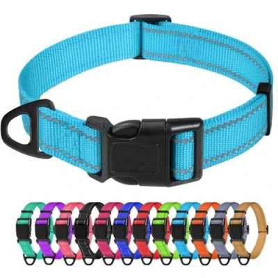 Abbildung von TagME Nylon Hundehalsband, Verstellbares Reflektierendes Hundehalsband mit Sicherheitsschnalle für Große Hunde, Himmelblau, 2.5cm Breite