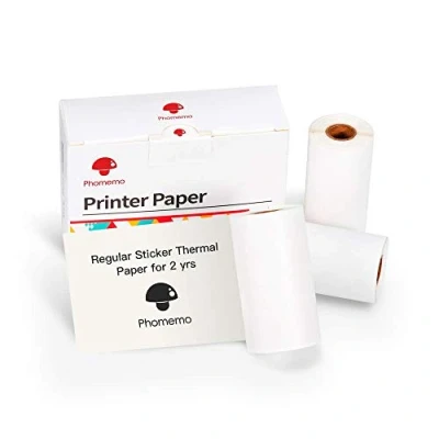 Abbildung von Phomemo Drucker Papier M02/M02Pro/M02S/M03/M03AS/M04S/M04AS Mini Aufkleber Papier, Weißes Pocket Thermal Pinter für selbstklebendes 3 Rollen, 50mm x 3.5m