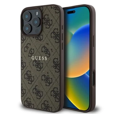 Abbildung von CG MOBILE Guess Magsafe PU 4G Hartschale mit klassischem Logo für iPhone 16 Pro, Braun