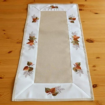 Abbildung von Raebel Tischdecke mit Stickerei Blätter Herbst Tischdeko Herbstdeko herbstlich, bestickt