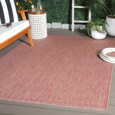 Abbildung von SAFAVIEH Zeitgenössische Teppich für Wohnzimmer, Esszimmer, Schlafzimmer Courtyard Collection, Kurzer Flor, Rot und Beige, 122 X 170 cm